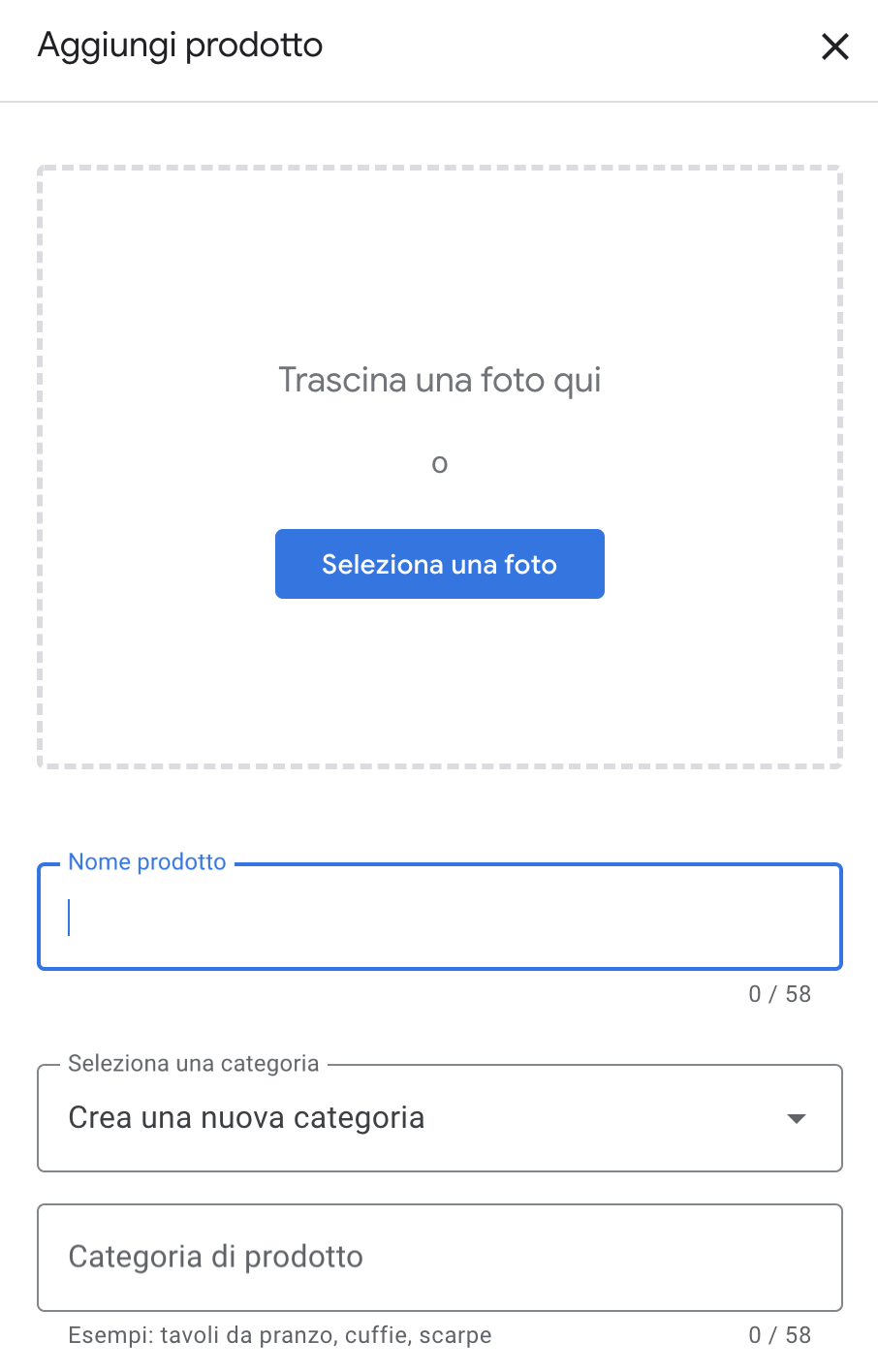 inserimento prodotto in google my business